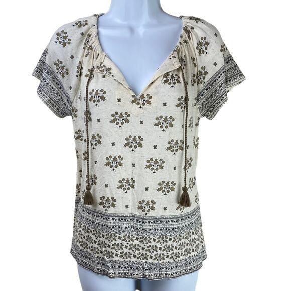 Lucky Brand Tie Front Top Holly Size XS Black Tan Cream - Picture 1 of 6